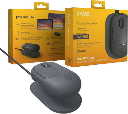 Zagg Pro mouse Wireless Mouse & Wireless Charge Pad - Charcoal - 109910230 (50 in a pallet)